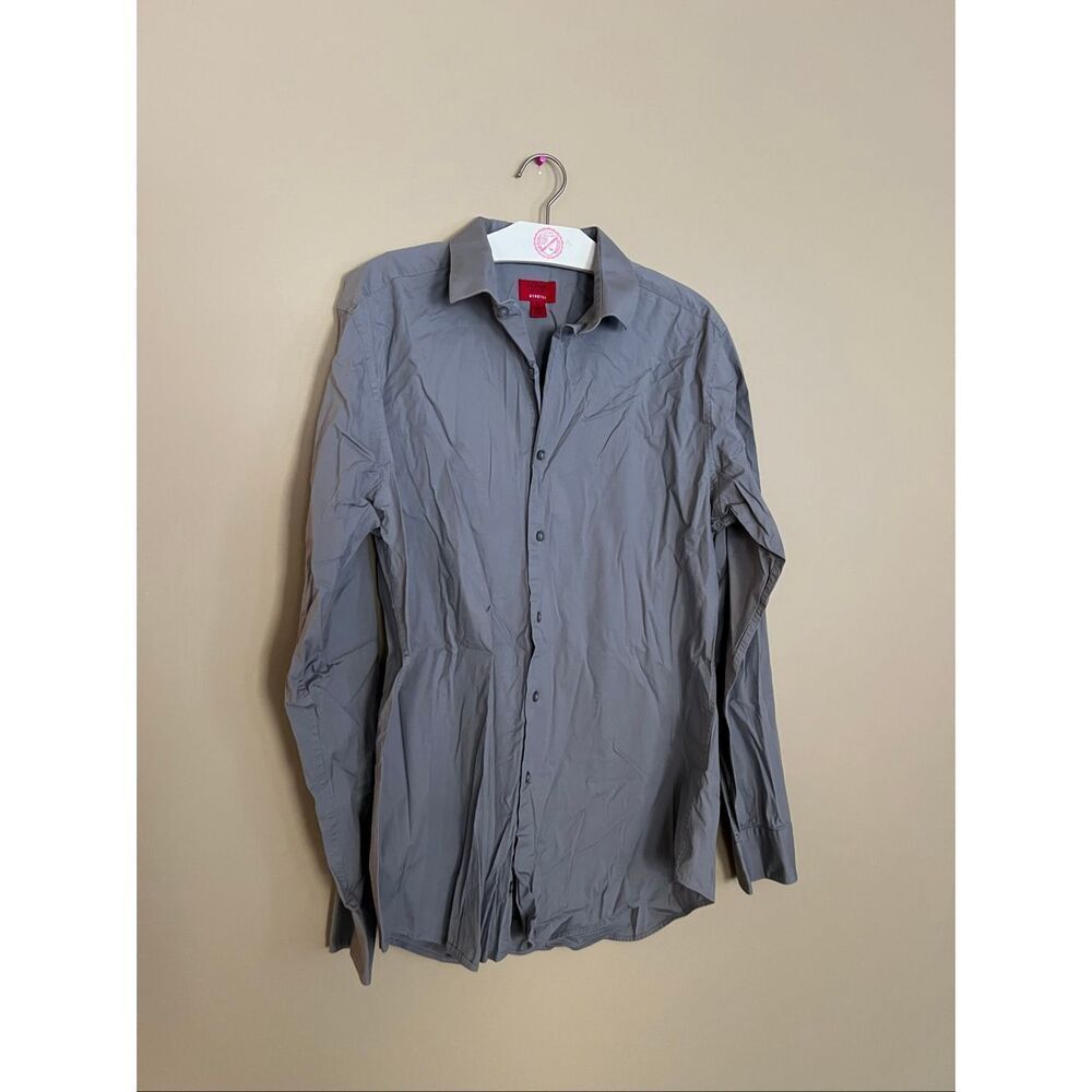 Alfani Grey Slim Fit Stretch Button Up Shirt Mens Size Medium 15-15.5
